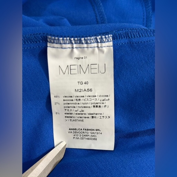 MEIMEIJ V- Neck 3/4 Sleeve Women’s Midi Dress - Azure Blue Size 4 Made in Italy - Picture 11 of 13